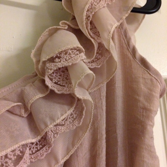 One Shoulder Pink-Nude Ruffle Dress - Picture 2 of 5